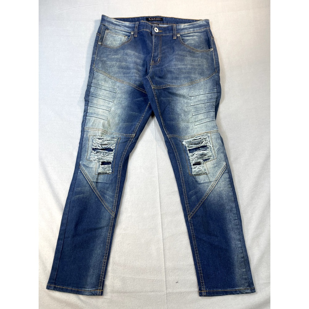M SOCIETY Jeans Size 36x31‎ Men's Medium Wash Denim Ripped Faded grunge Straight